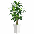 Plante artificielle Dracaena 180 cm en plastique vert avec pot blanc pour intérieur