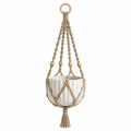 Pot de fleurs suspendu Ø18 cm en céramique blanche et corde de coton style macramé
