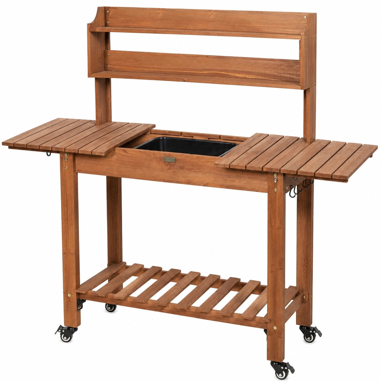 Table de jardinage 118 x 50 x 165 cm en bois marron avec bac amovible et roulettes