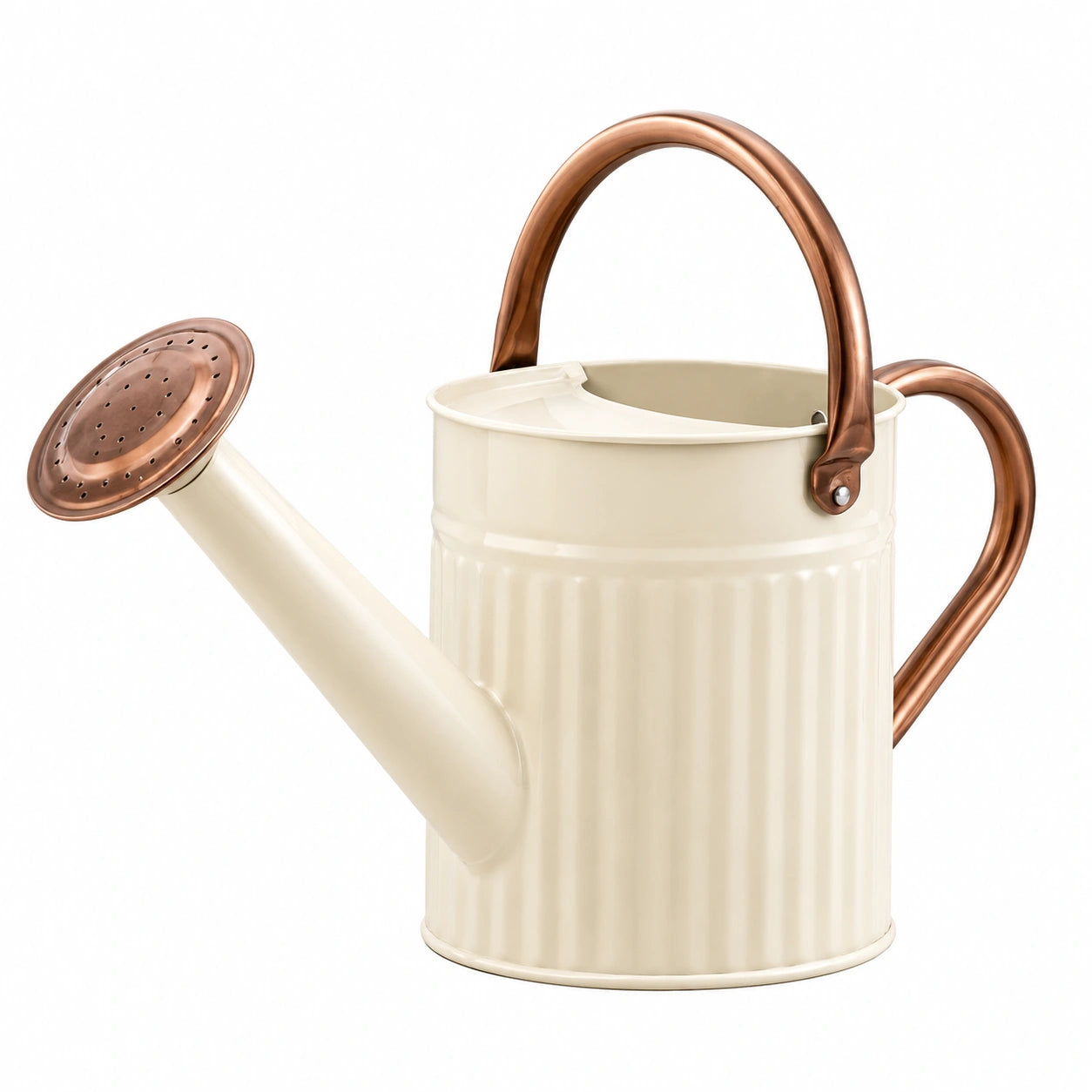 Arrosoir 6 L en métal crème et cuivre pour jardinage avec pomme d arrosage