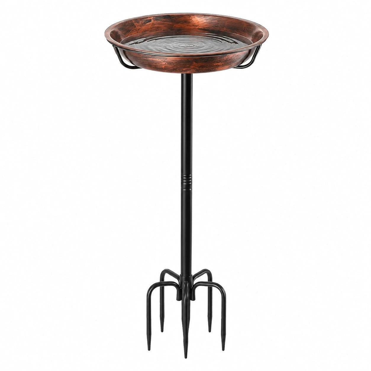 Bain d'oiseaux sur pied diamètre 45 cm métal cuivre noir pour jardin avec piquets