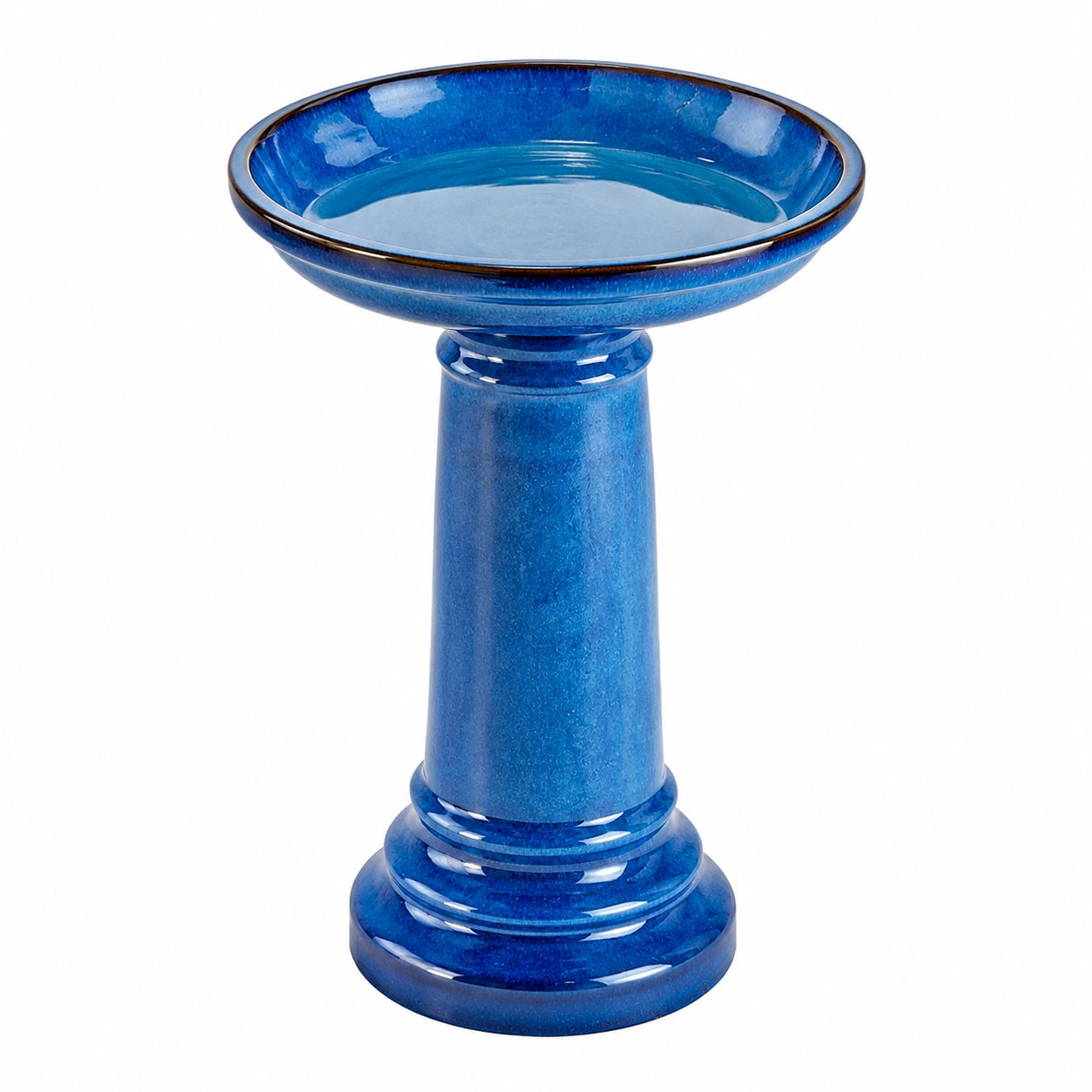 Bain d'oiseaux sur pied en céramique bleue Ø 35 cm H 55 cm pour jardin