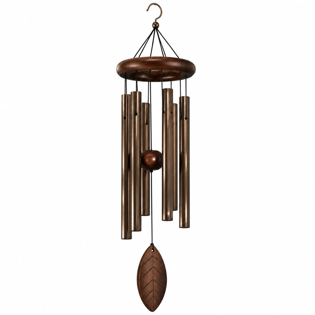 Carillon éolien 90 cm en métal et bois brun pour décoration suspendue