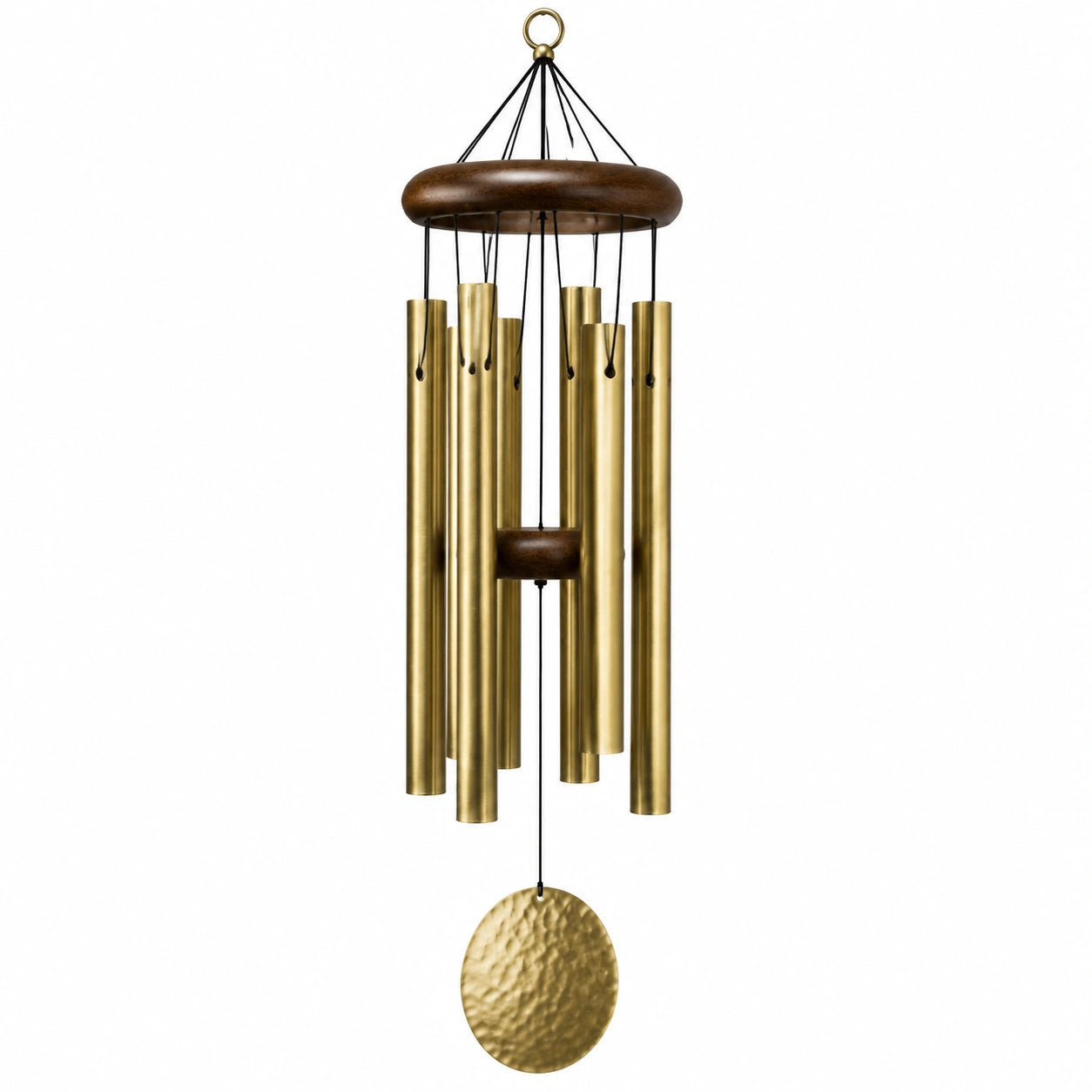 Carillon à vent 90 cm en métal doré et bois à suspendre pour décoration intérieure extérieure
