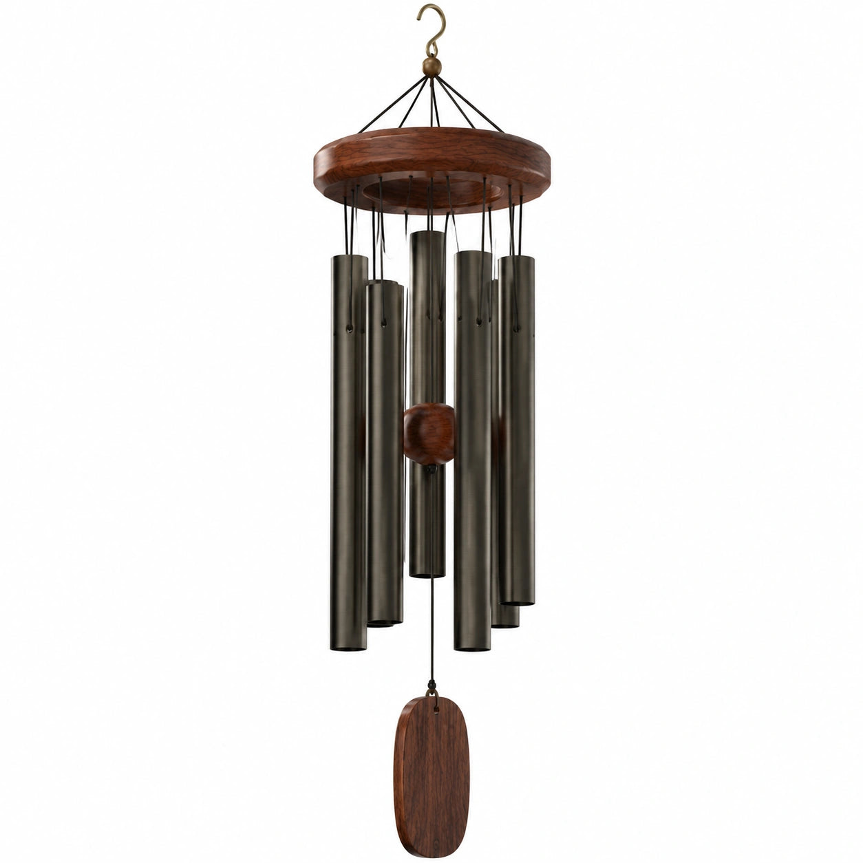 Carillon éolien 75 cm en métal et bois marron/noir à suspendre
