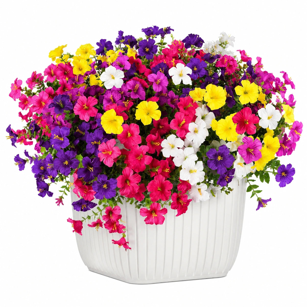 Plante artificielle en pot 45 cm fleurs retombantes multicolores en textile pour décoration intérieure