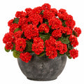 Plante artificielle en pot 45 cm fleurs rouges feuillage vert décorative