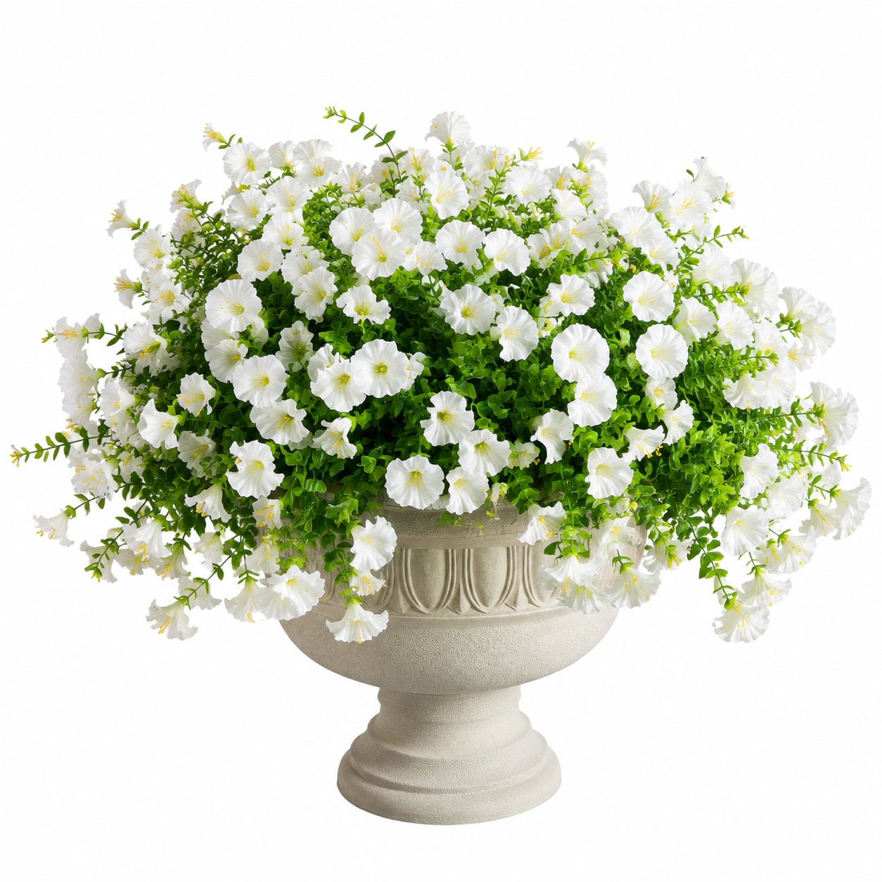 Plante fleurie artificielle 58 cm en textile blanc et plastique vert avec pot décoratif pour intérieur