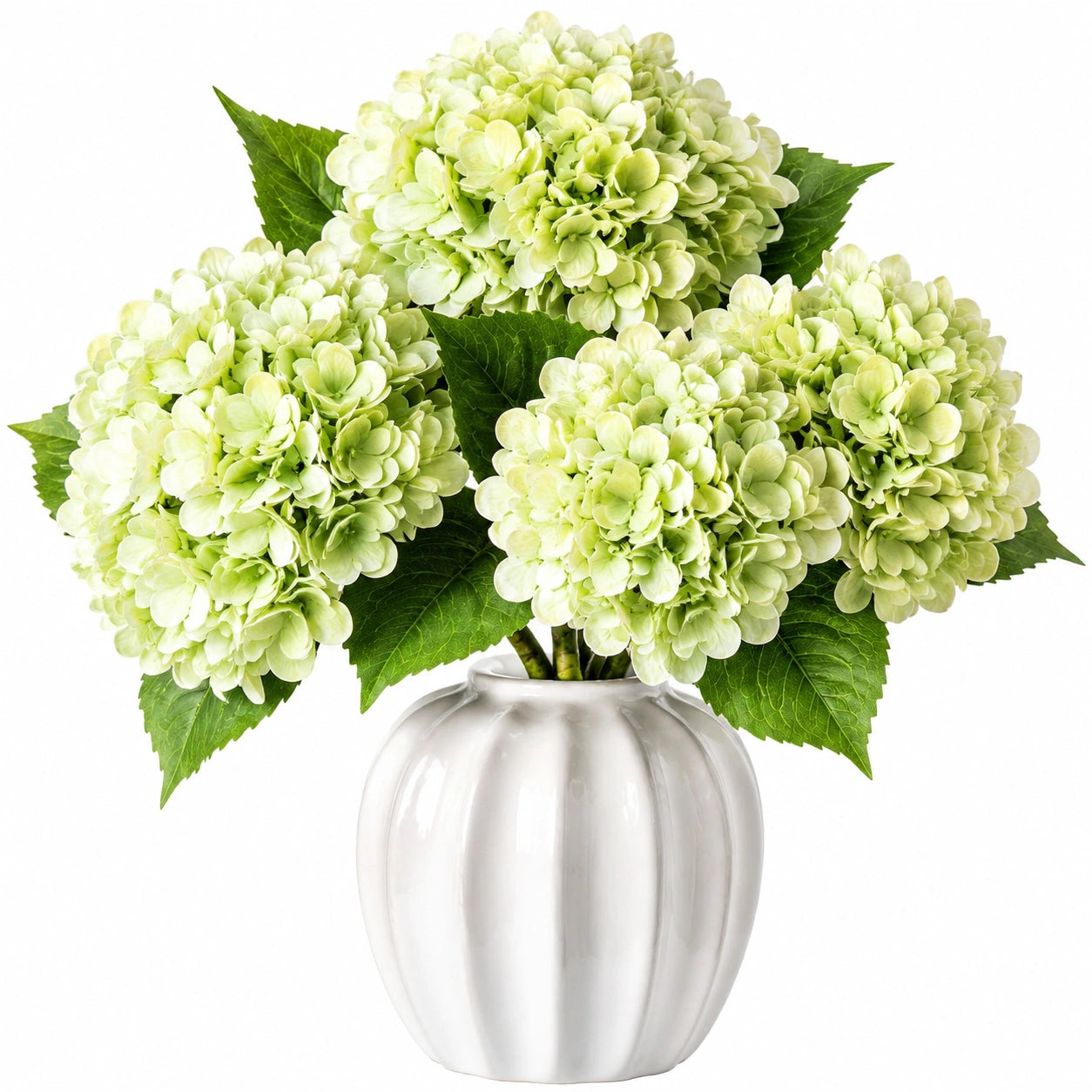 Plante artificielle en pot hortensia 50 cm vert clair en tissu pour décoration intérieure